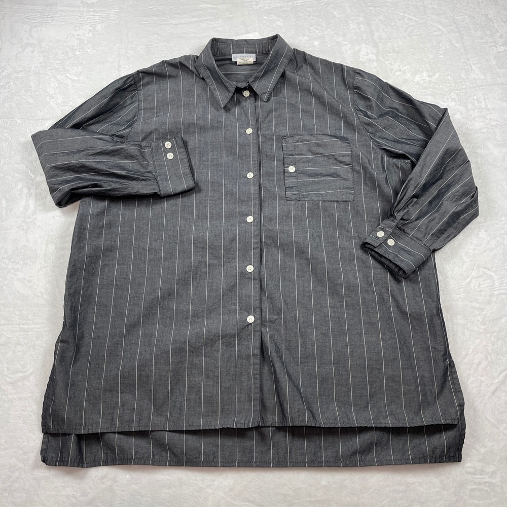 Monterey Bay Gray Pinstripe 100% Cotton Button‎ Down Shirt Womens 2X Made in USA